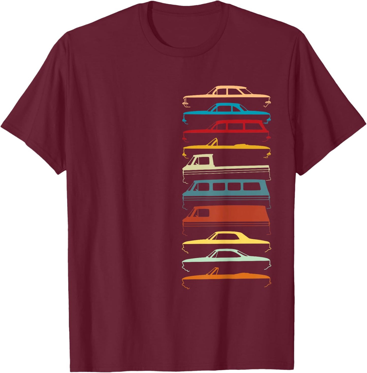 Corvair Silhouettes Illustration All Models T-Shirt - T-Shirt | Maroon