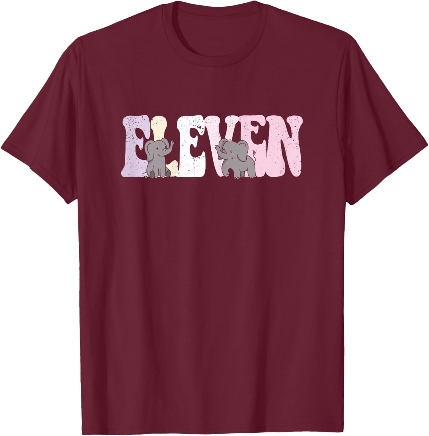 11 Year Old Cute Elephant Birthday Girl 11th B-day T-Shirt - T-Shirt | Maroon