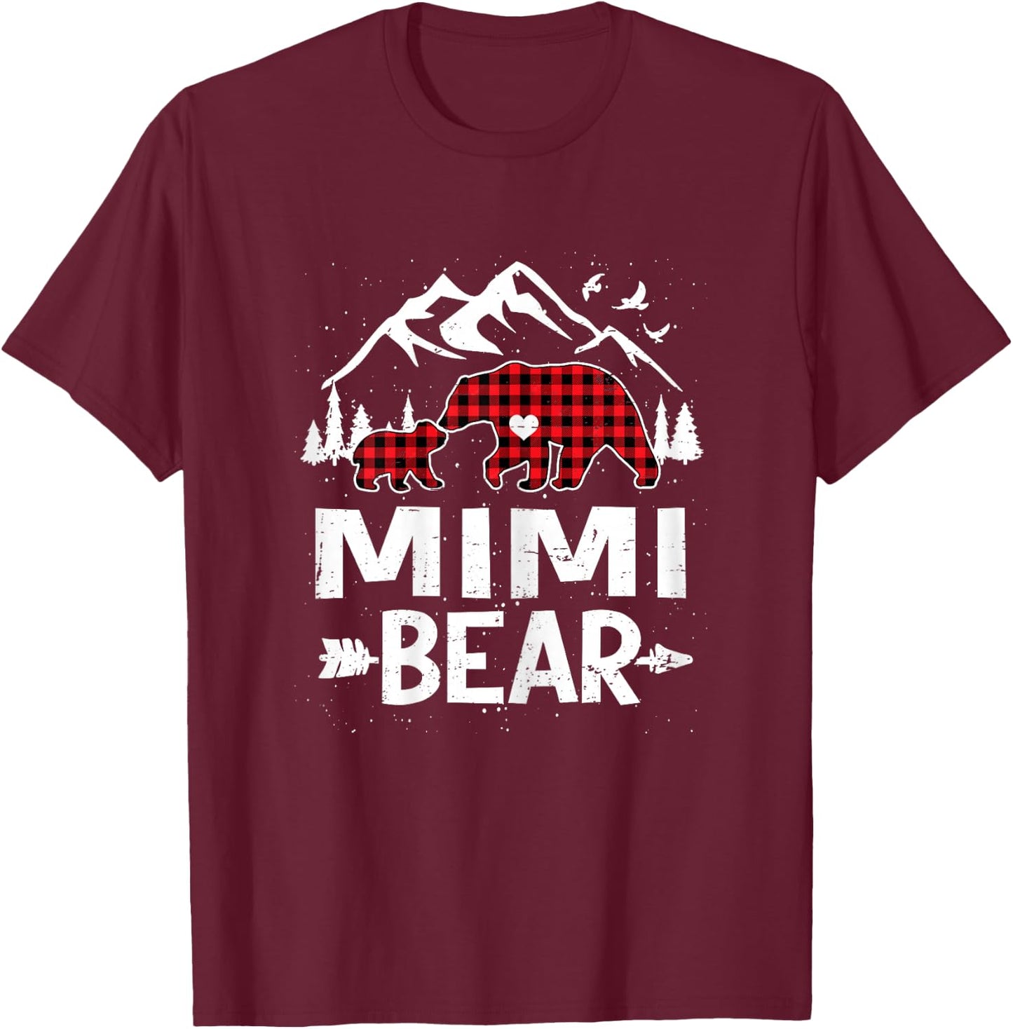 Mimi Bear Family Christmas 2025 Red Buffalo Plaid Pajamas T-Shirt - T-Shirt | Maroon