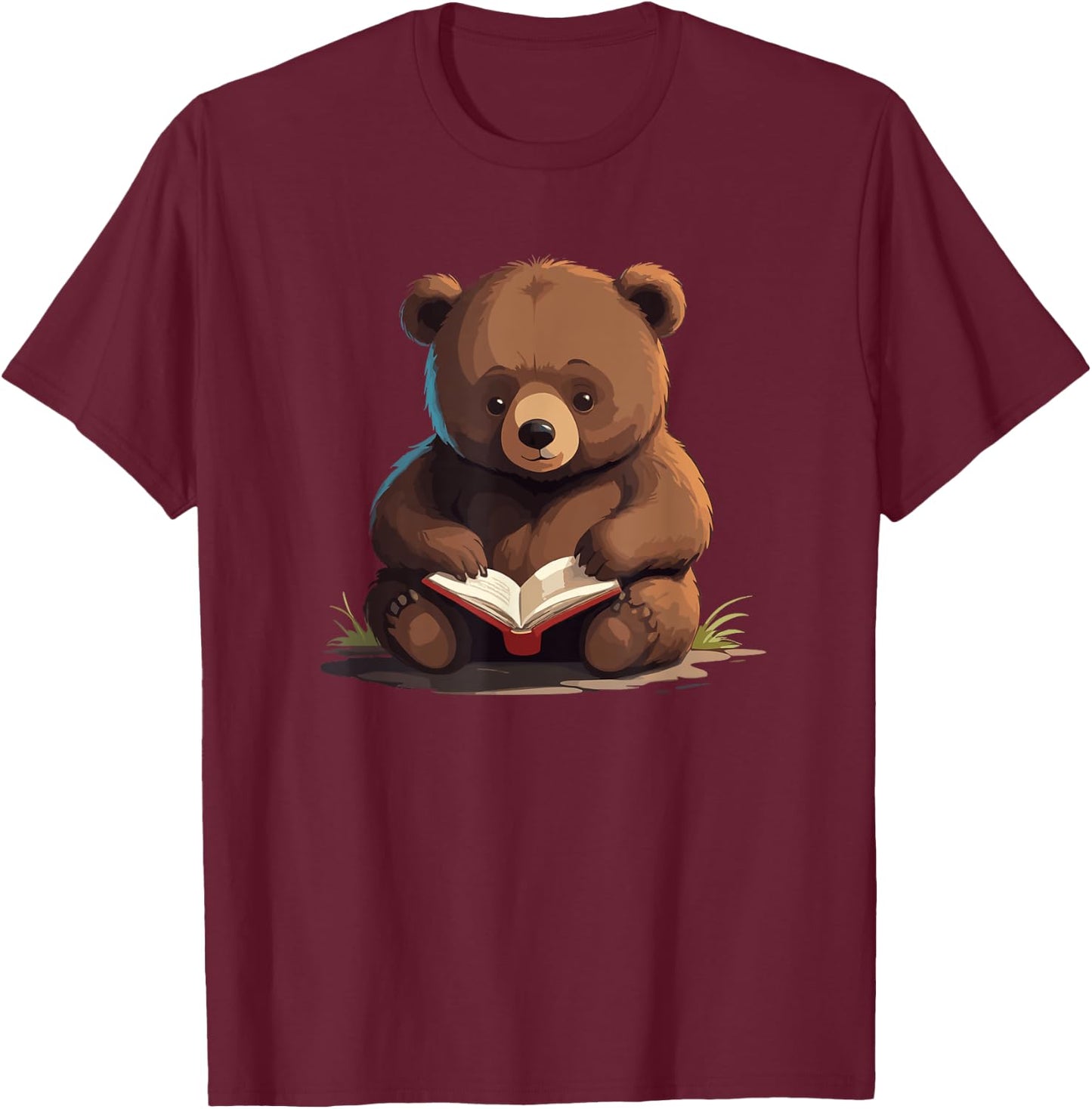 Cute Bear is reading a Book, Reading Bear T-Shirt - T-Shirt | Maroon