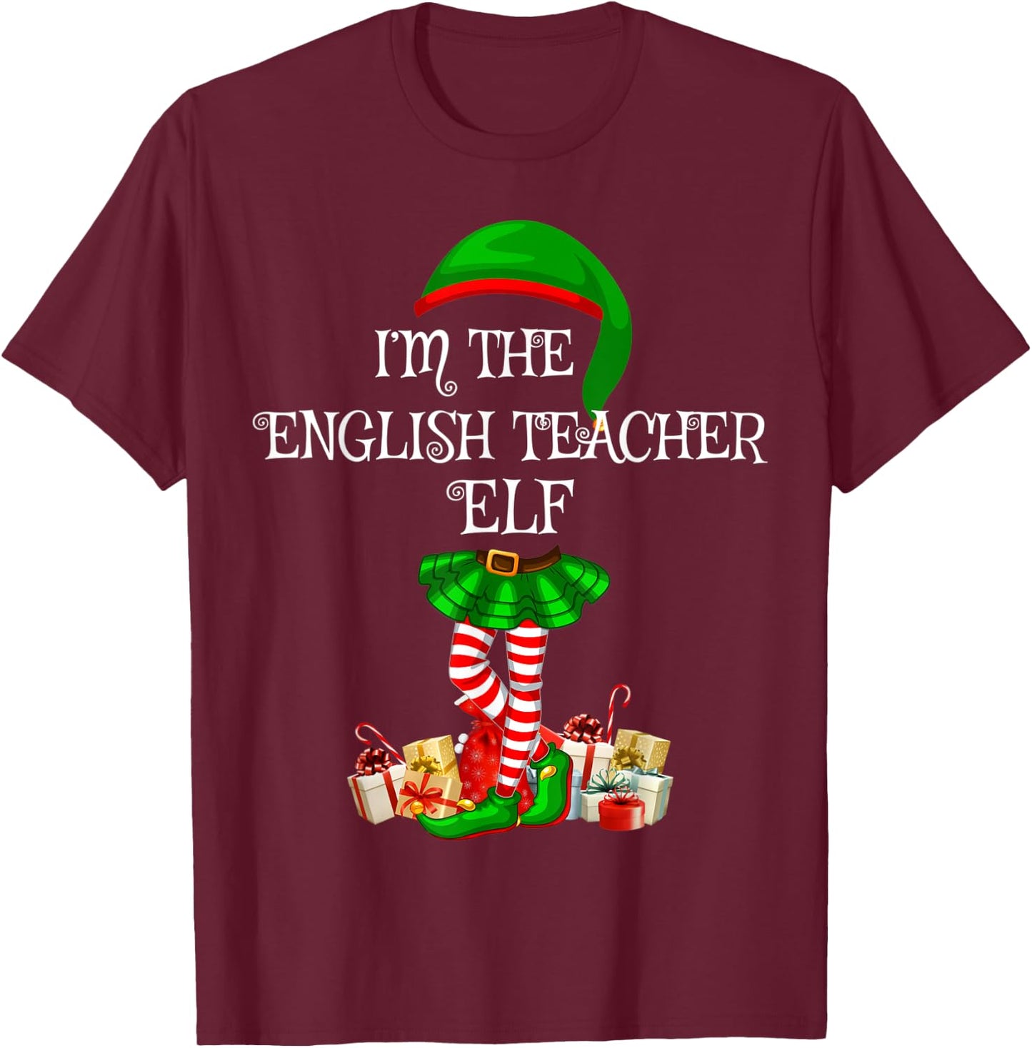 Family Matching Women Girls English Teacher Elf Christmas T-Shirt - T-Shirt | Maroon