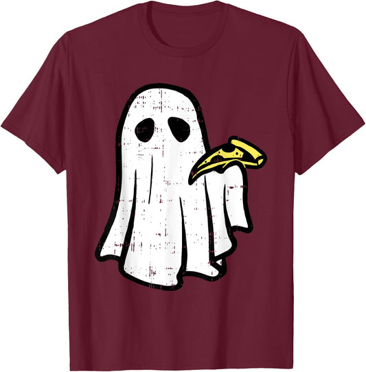 Ghost Eating Pizza Halloween Costume Ghoul Men Women Kids T-Shirt - T-Shirt | Maroon