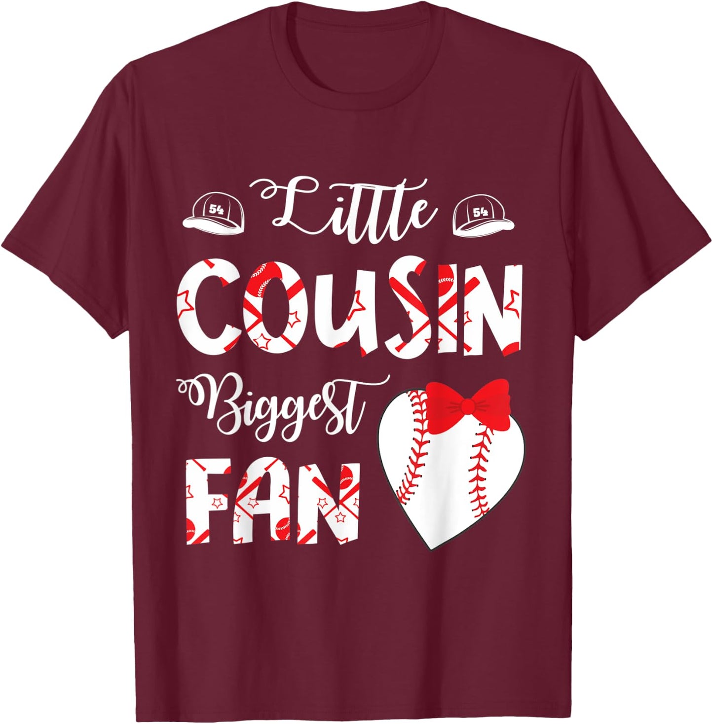 Big Baseball Heart Little Cousin Biggest Fan Player Lover T-Shirt - T-Shirt | Maroon