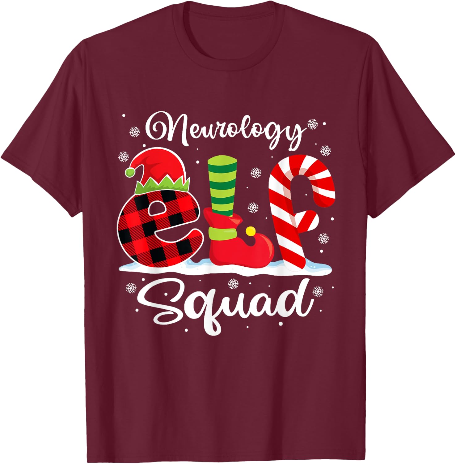 Neurology Elf Squad Christmas Neuro Nurse Matching T-Shirt - T-Shirt | Maroon