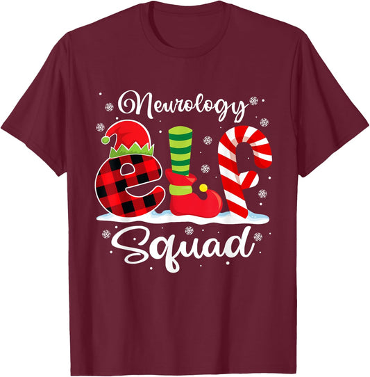 Neurology Elf Squad Christmas Neuro Nurse Matching T-Shirt - T-Shirt | Maroon