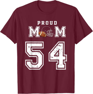 Custom Proud Football Mom Number 54 Personalized T-Shirt - T-Shirt | Maroon