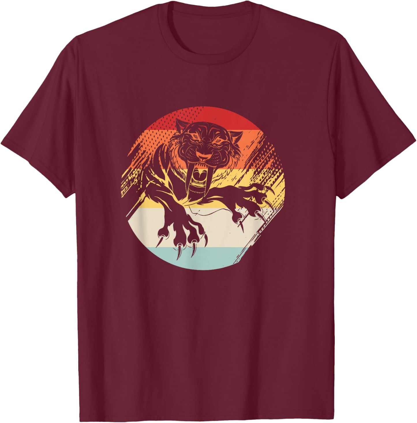 Vintage Sabertooth Tiger T-Shirt - T-Shirt | Maroon