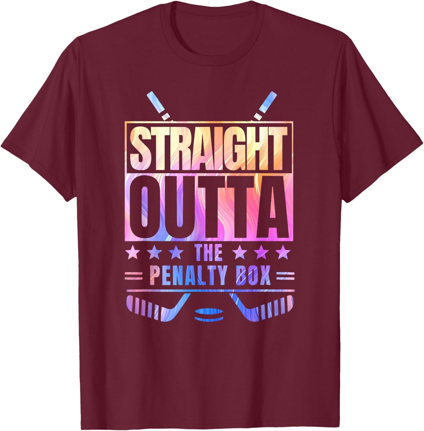 Straight Outta the Penalty Box Tie Dye Favorite Winter Sport T-Shirt - T-Shirt | Maroon