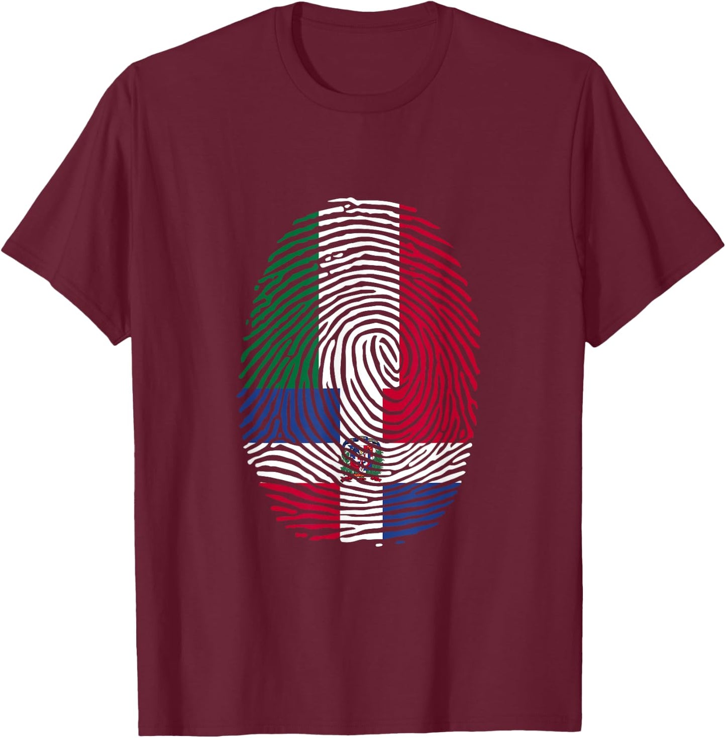 Dominican & Italy Fingerprint Half Italian Dominicana Roots T-Shirt - T-Shirt | Maroon