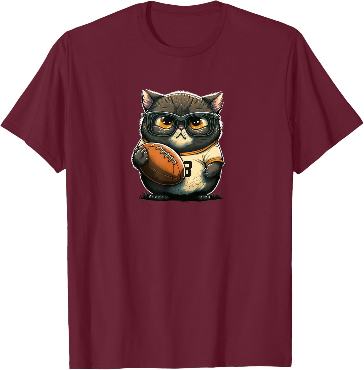 Funny cat with football for American football fans T-Shirt - T-Shirt | Maroon