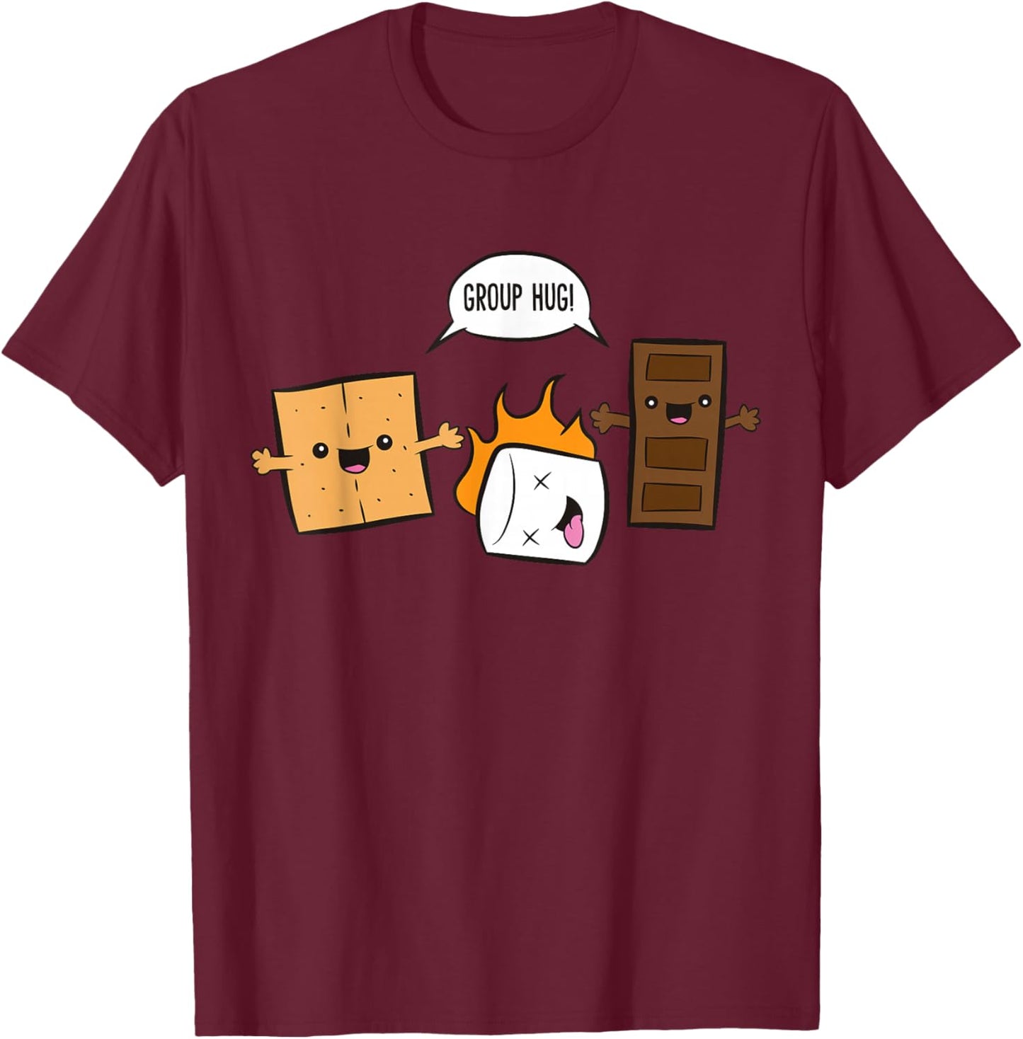 Group Hug Camping Campfire Chocolate Marshmallow S'Mores T-Shirt - T-Shirt | Maroon