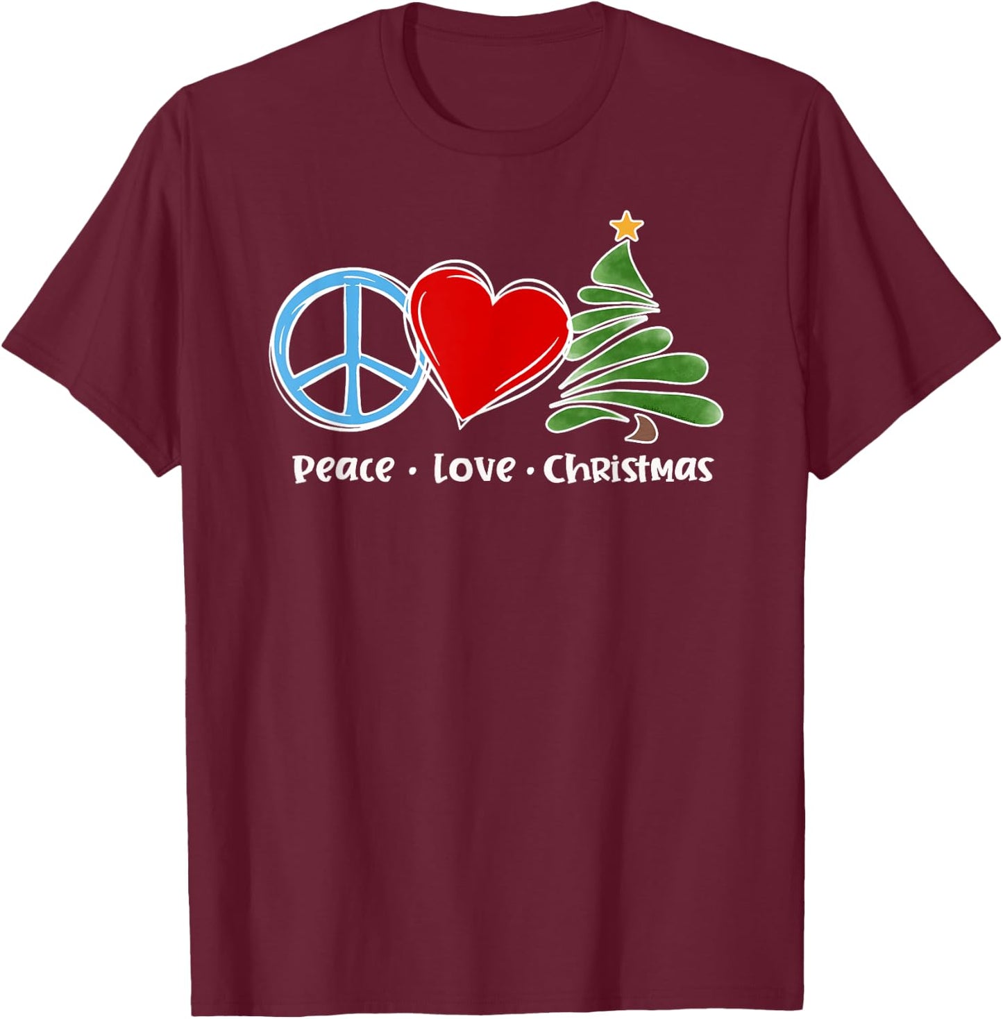 Cute Retro Peace Love Christmas Boho Christmas T-Shirt - T-Shirt | Maroon