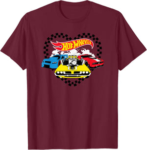 Hot Wheels - Race Flag Heart T-Shirt - T-Shirt | Maroon