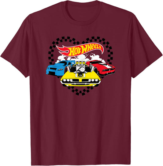 Hot Wheels - Race Flag Heart T-Shirt - T-Shirt | Maroon