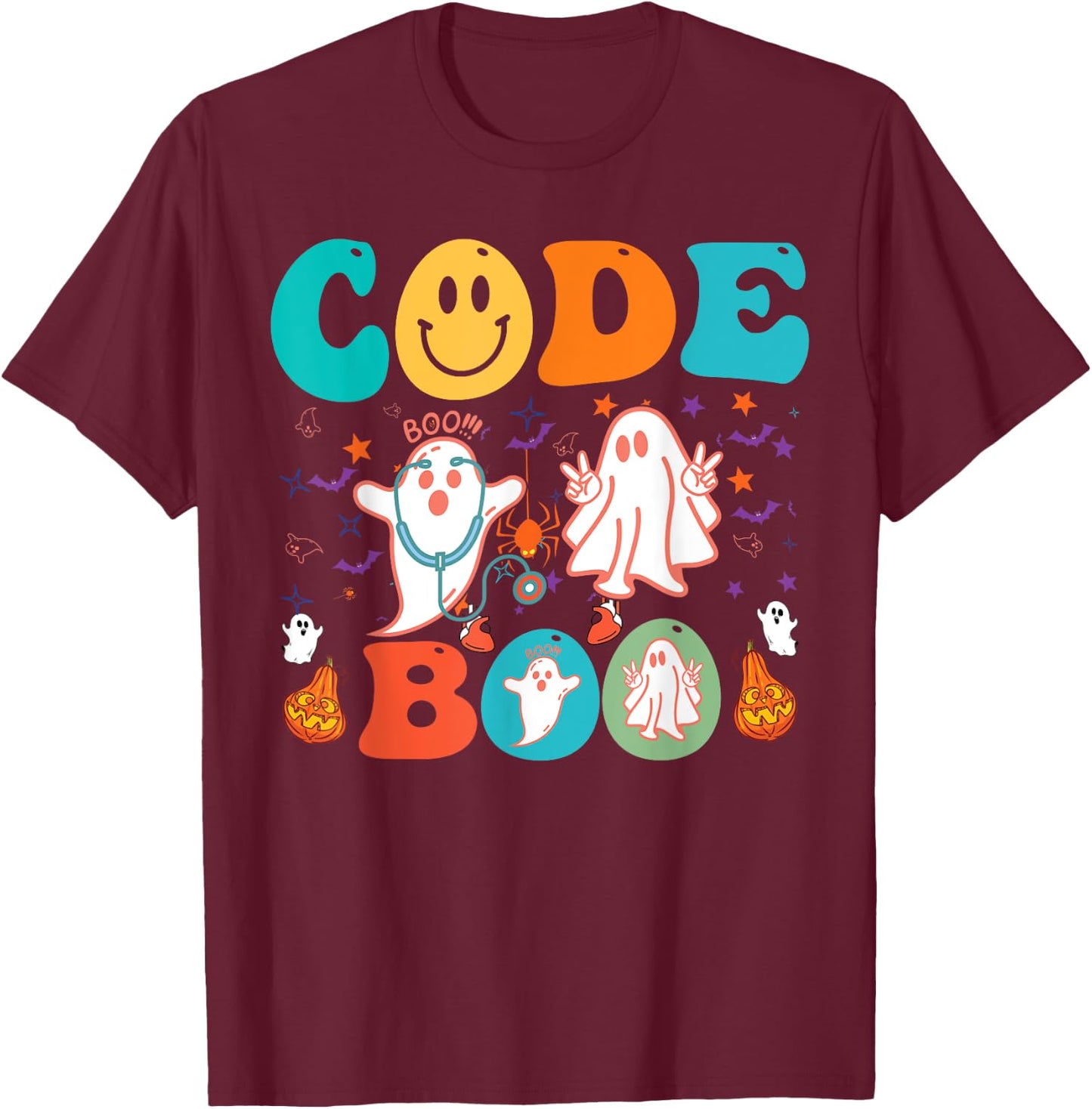 Code Boo Spooky Respiratory Respiratory Therapist Halloween T-Shirt - T-Shirt | Maroon