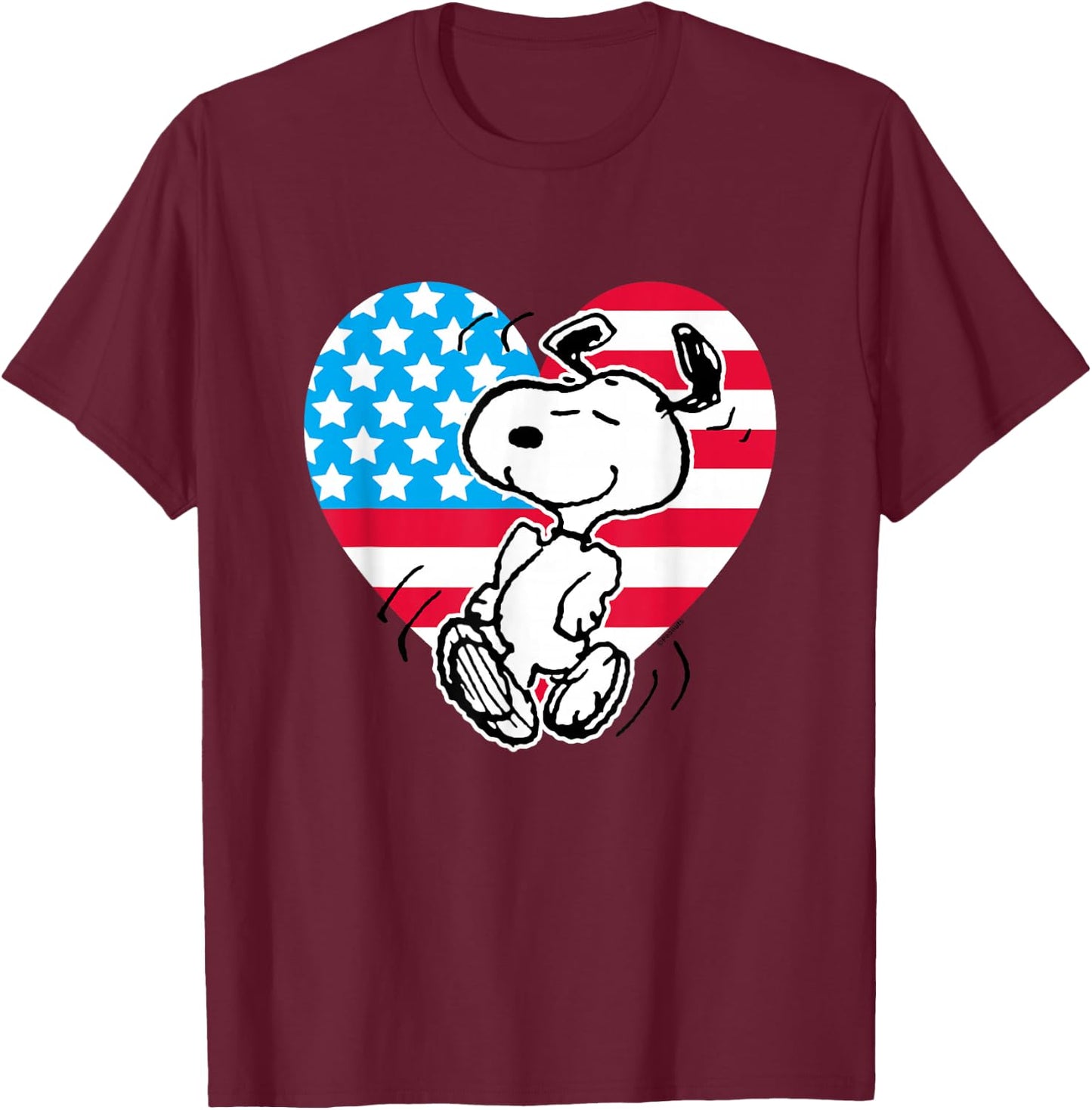 Peanuts - Snoopy USA Flag Heart T-Shirt - T-Shirt | Maroon