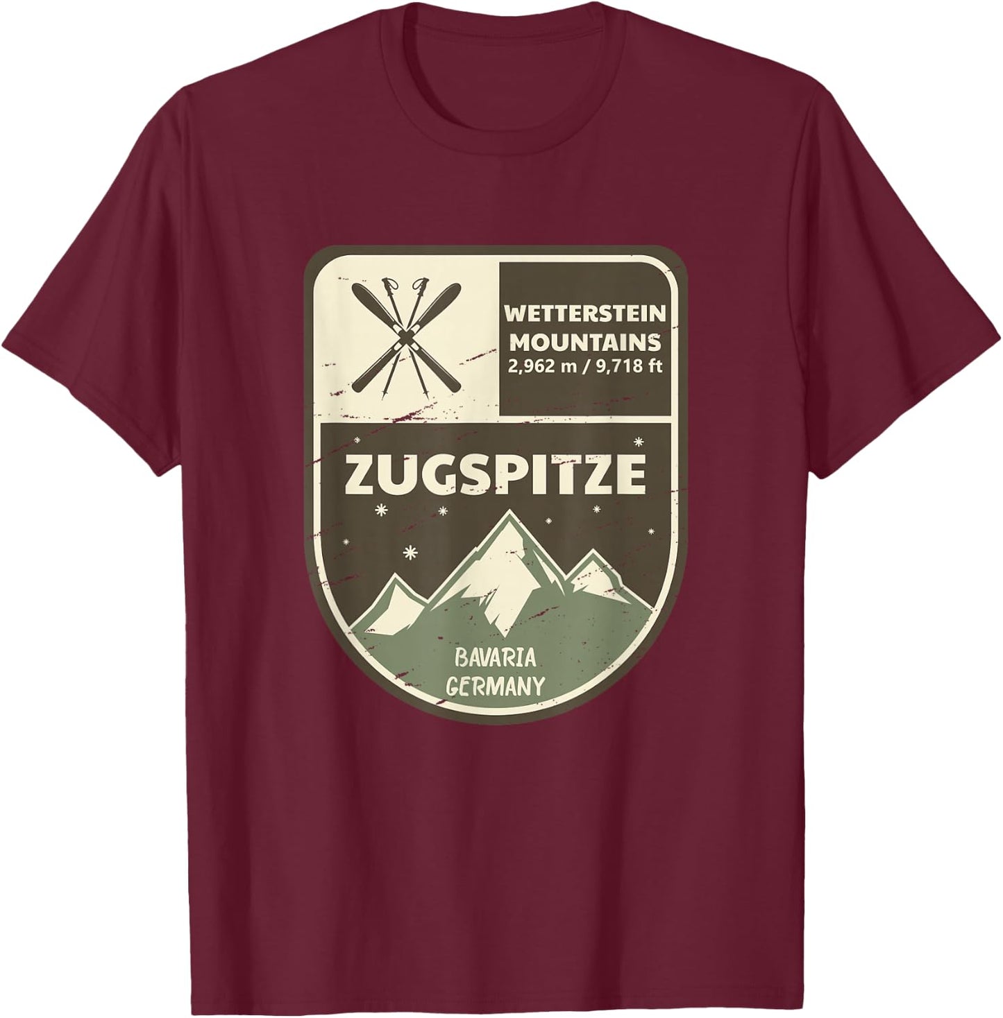 Zugspitze Wetterstein Mountains Bavaria Germany T-Shirt - T-Shirt | Maroon
