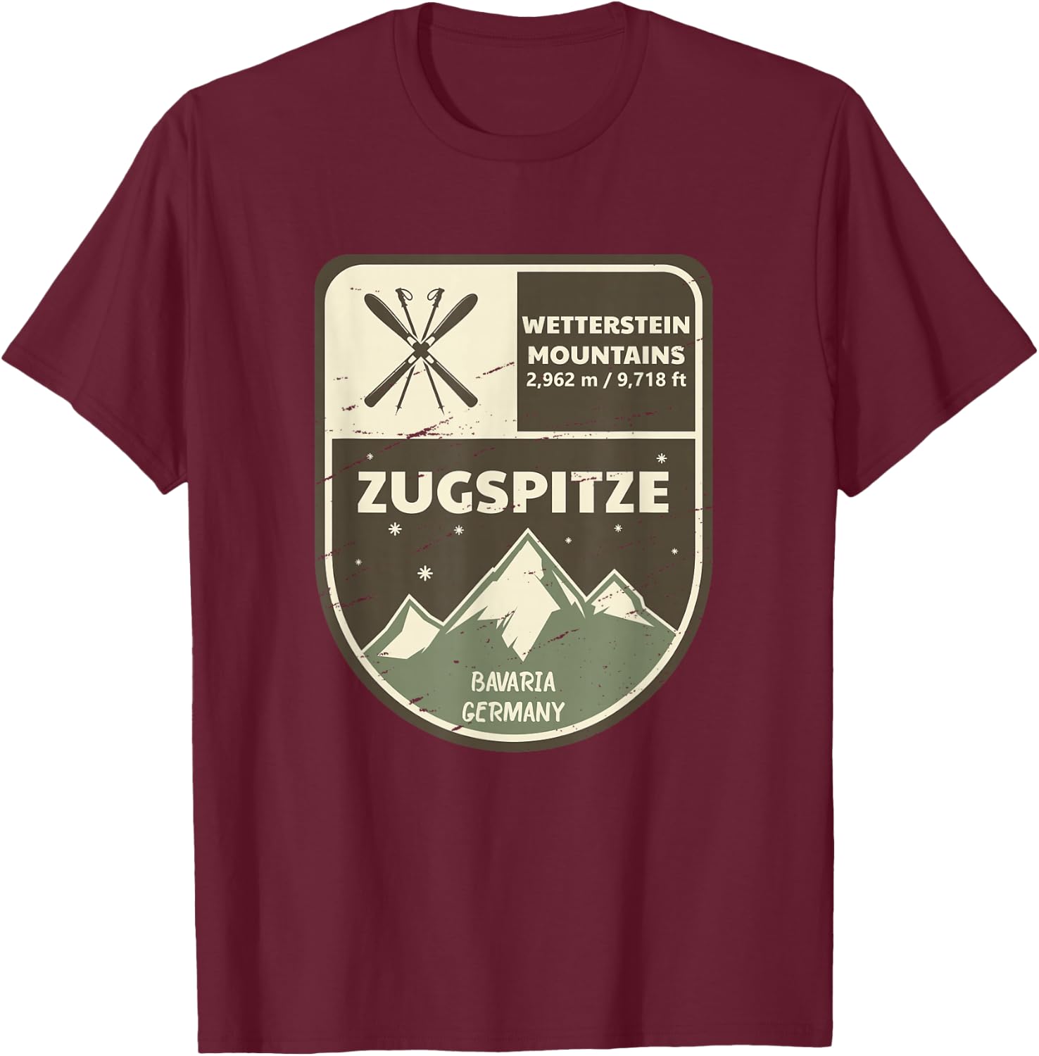 Zugspitze Wetterstein Mountains Bavaria Germany T-Shirt - T-Shirt | Maroon