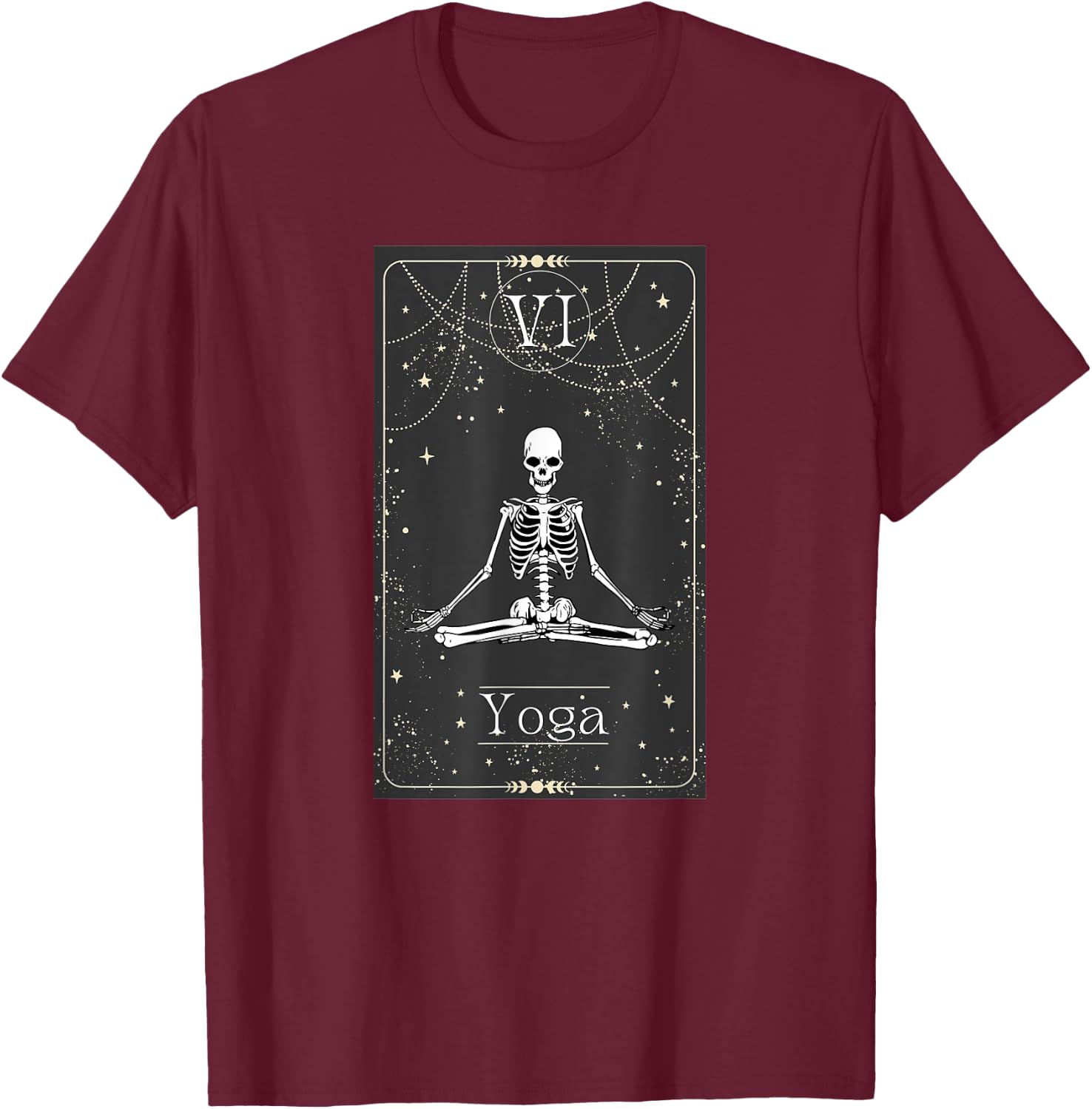 Skeleton Yoga Tarot Card Halloween T-Shirt - T-Shirt | Maroon