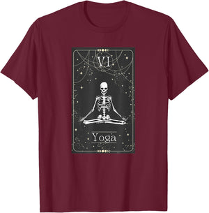 Skeleton Yoga Tarot Card Halloween T-Shirt - T-Shirt | Maroon