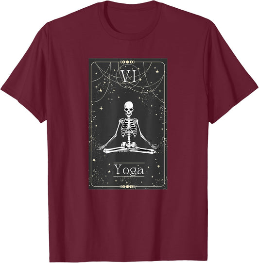 Skeleton Yoga Tarot Card Halloween T-Shirt - T-Shirt | Maroon