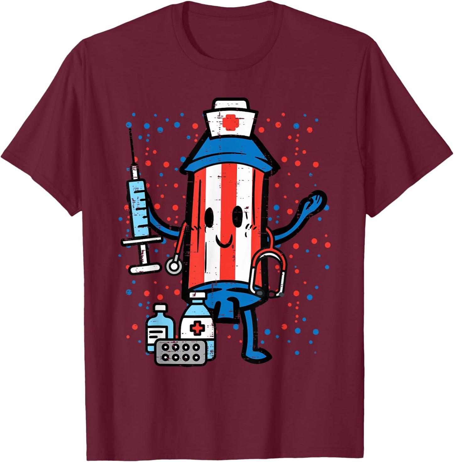 4th Of July Firecracker Nurse Funny America Scrub Top Women T-Shirt - T-Shirt | Maroon