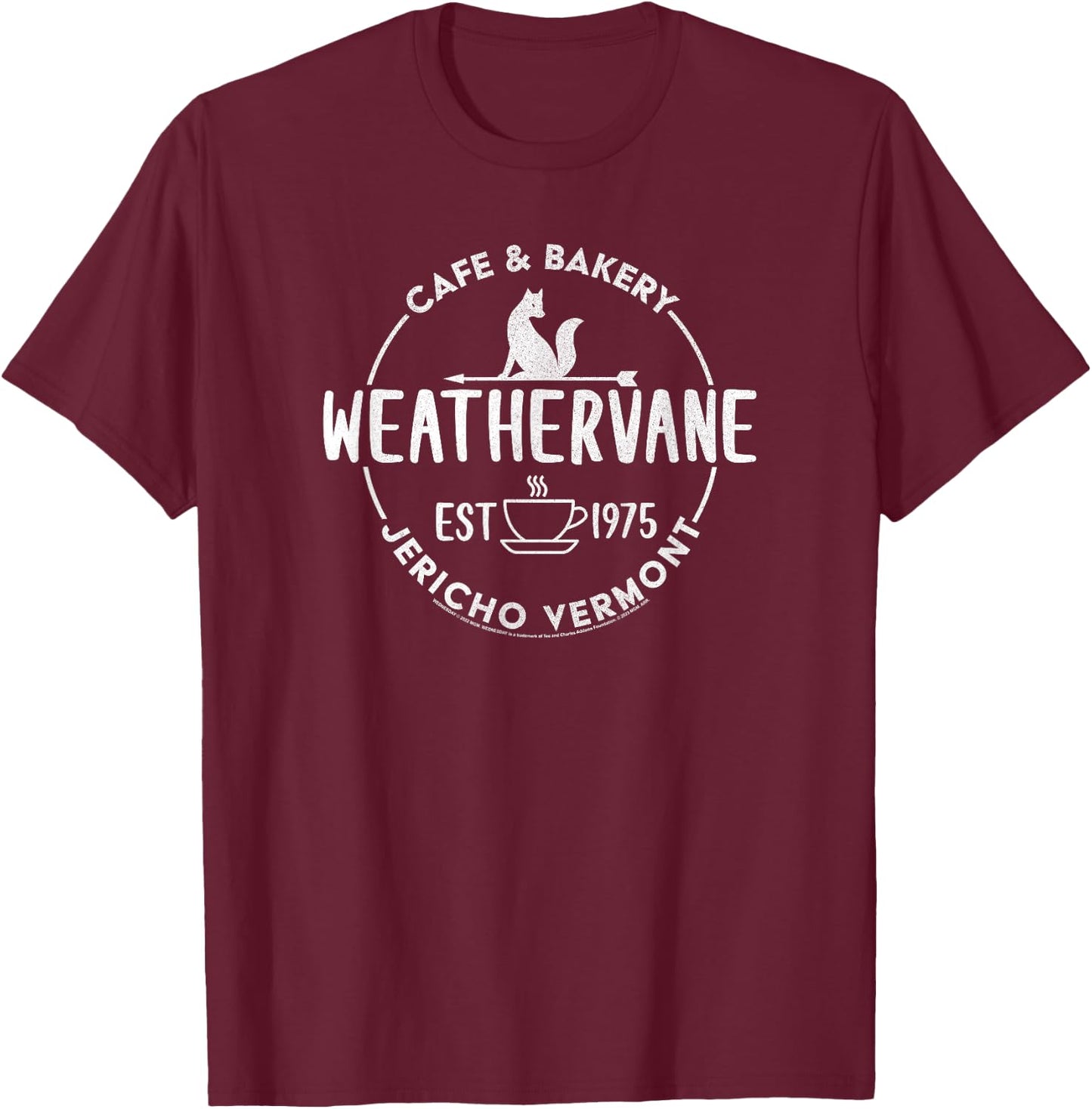 Wednesday Weathervane Café & Bakery Coffee Logo T-Shirt - T-Shirt | Maroon