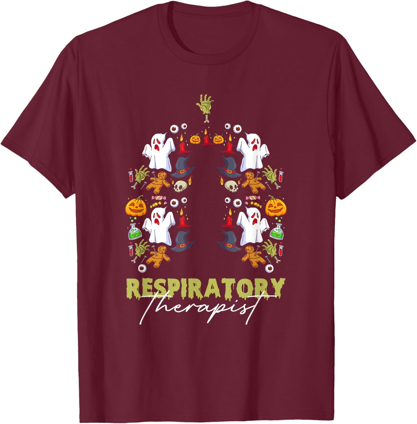 Spooky Respiratory Therapist Halloween Respiratory Therapy T-Shirt - T-Shirt | Maroon