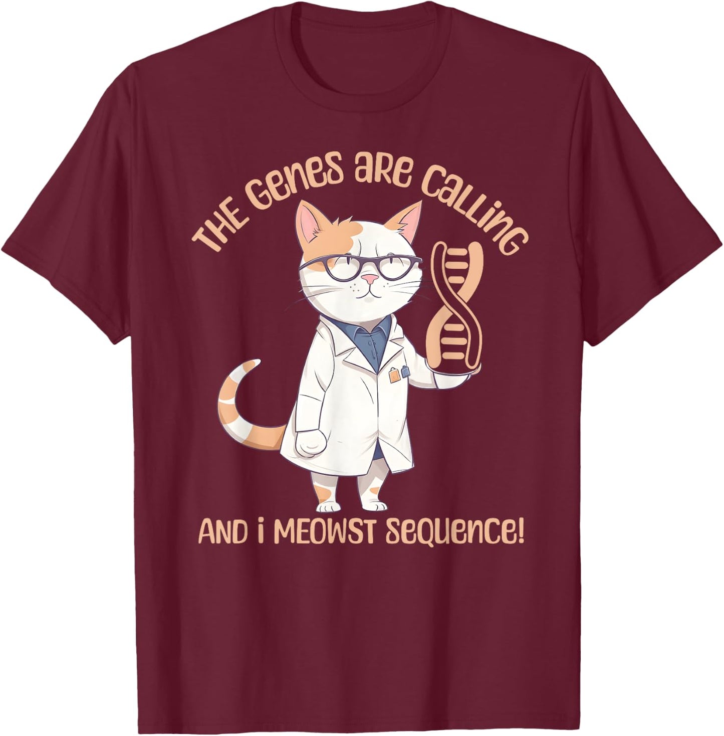 Funny Molecular Biology Cat Gene Sequencing DNA Biologist Men Women T-Shirt - T-Shirt | Maroon