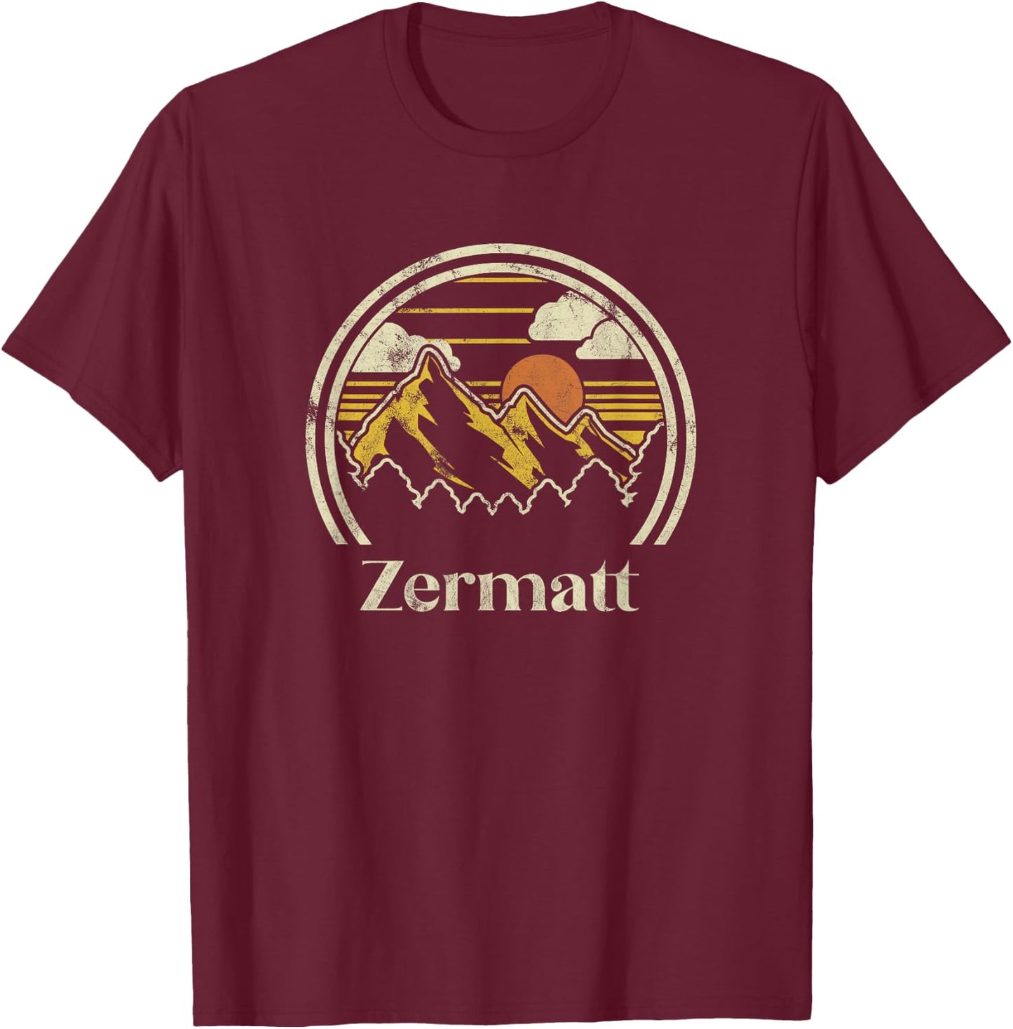Zermatt Mountains Switzerland Hiking Outdoors Retro T-Shirt - T-Shirt | Maroon