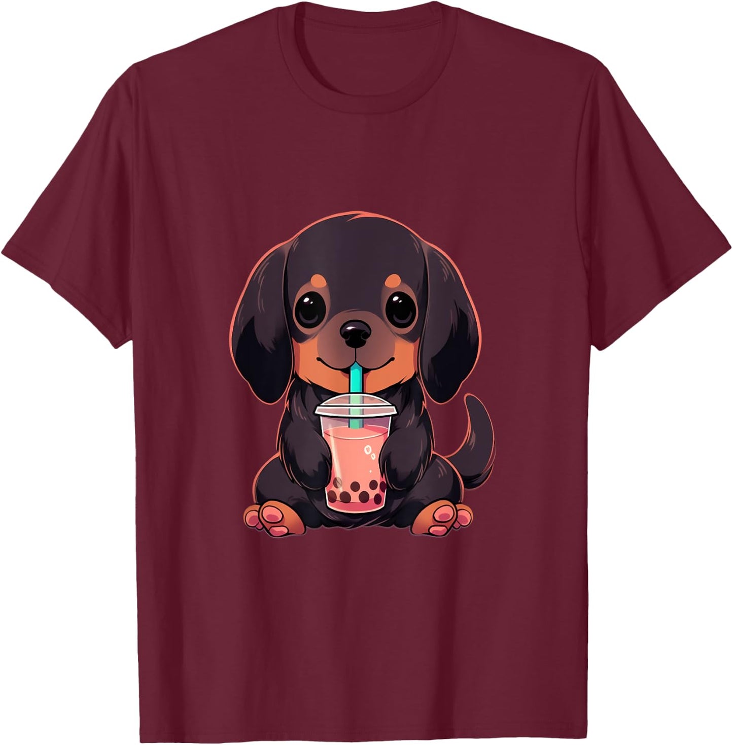 Dachshund Boba Tea Bubble Tea Anime Kawaii Dog Women Girls Kids T-Shirt - T-Shirt | Maroon