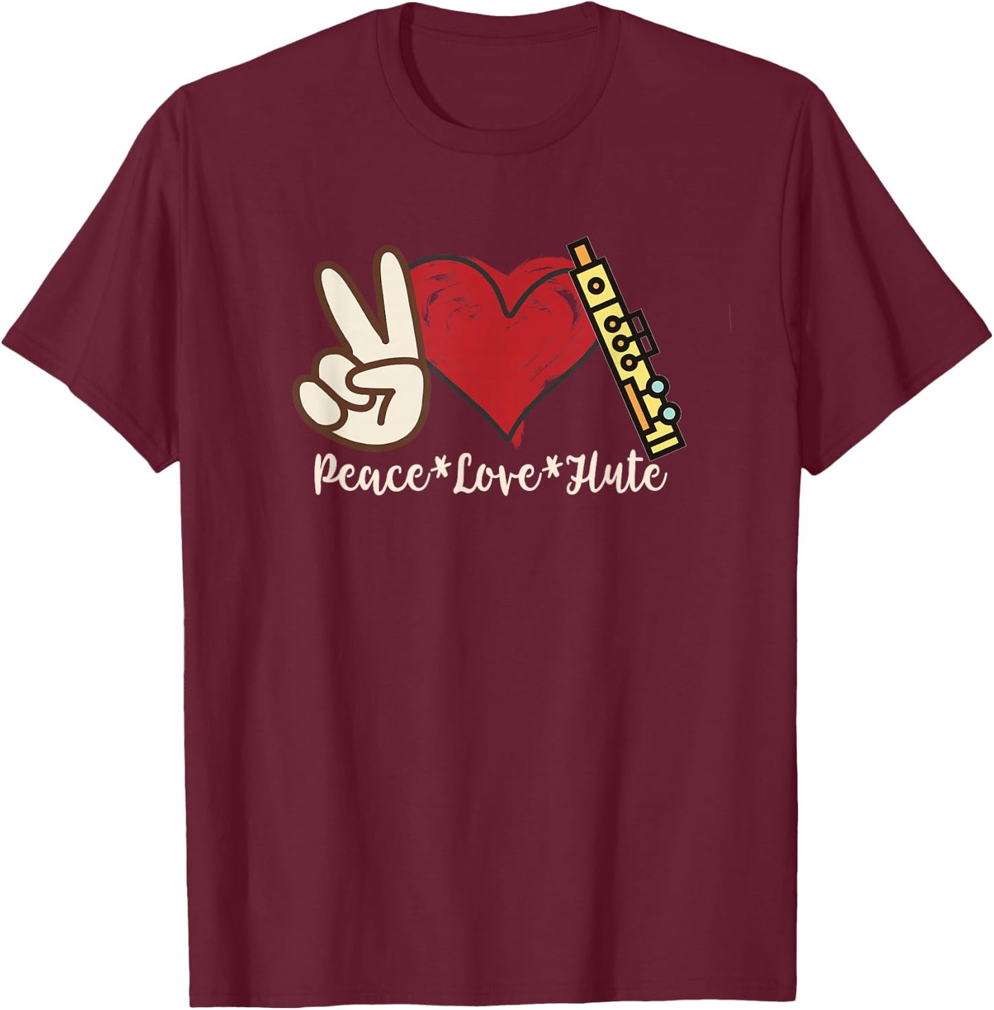 Peace Love Flute T-Shirt - T-Shirt | Maroon