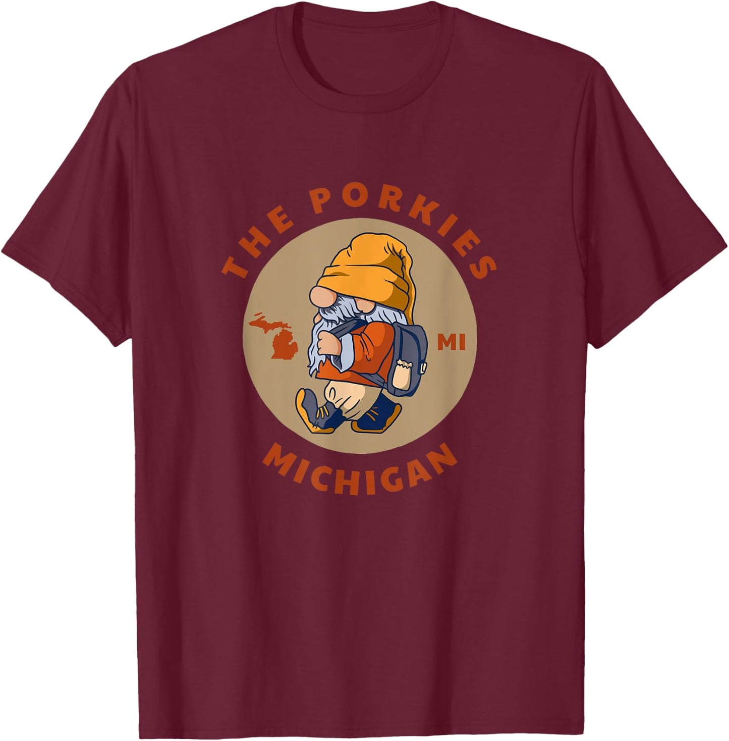 Porcupine Mountains Wilderness State Park Michigan Gnome MI T-Shirt - T-Shirt | Maroon