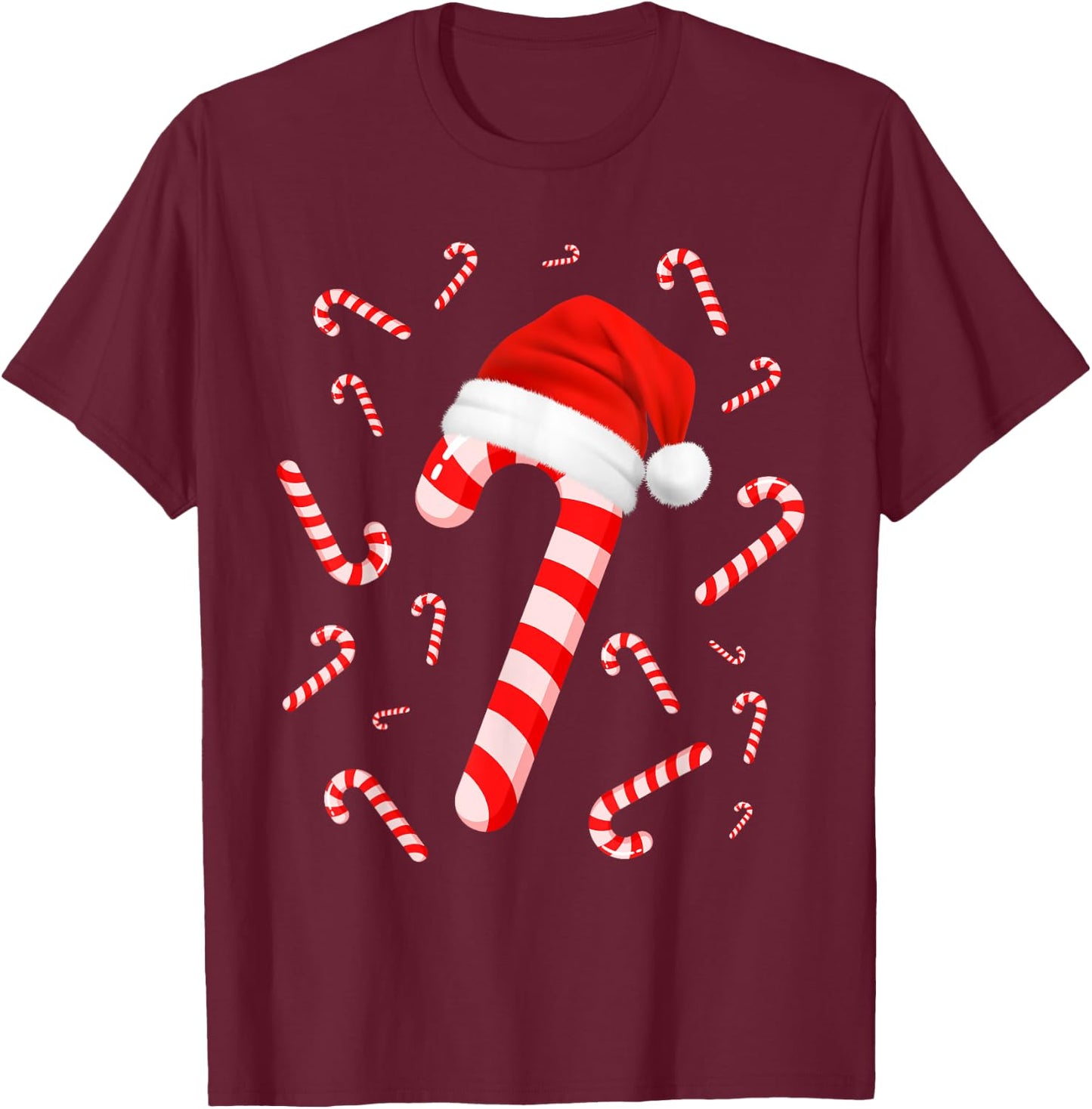 Funny Red and White Candy Crew Santa Merry Christmas Xmas T-Shirt - T-Shirt | Maroon
