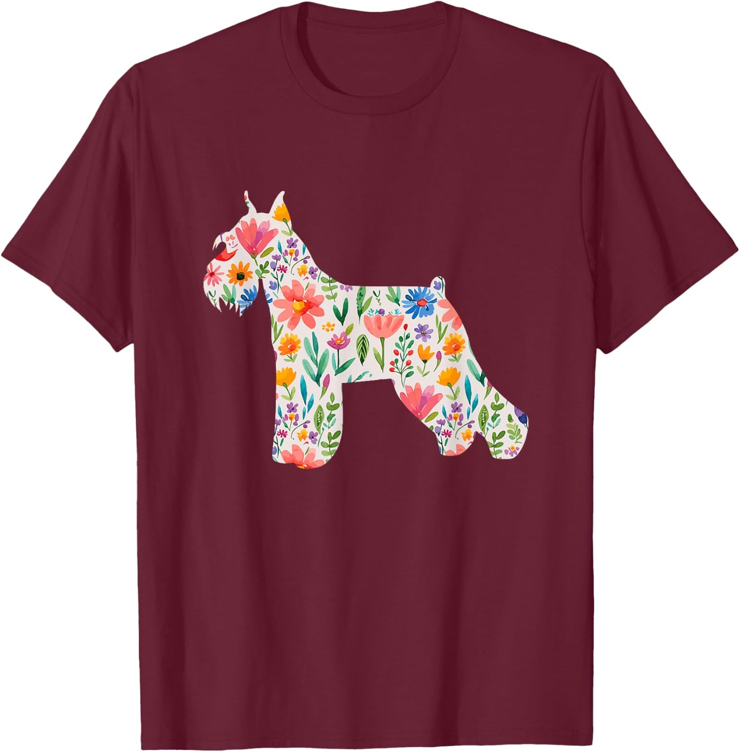 Schnauzer watercolor flowers design T-Shirt - T-Shirt | Maroon