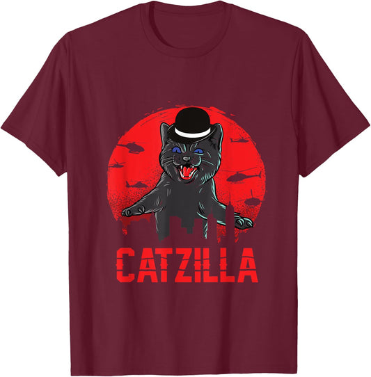 Catzilla with Bowler Hat Funny Cat and Kitten Lover Men Women Kids T-Shirt - T-Shirt | Maroon
