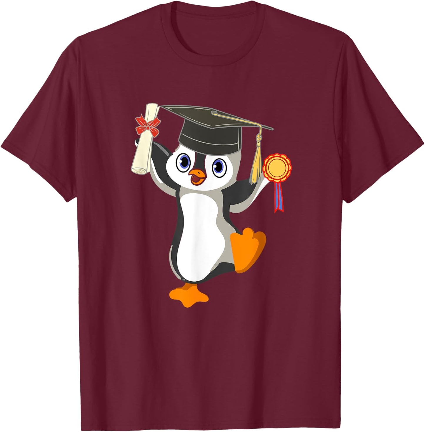 Cute Penguin Dancing Graduation Cap Certificate Fun Graduate T-Shirt - T-Shirt | Maroon