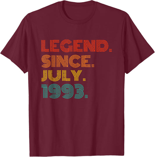 Legend Since July 1993 Birth Of Birthday Idea 1993 Vintage T-Shirt - T-Shirt | Maroon