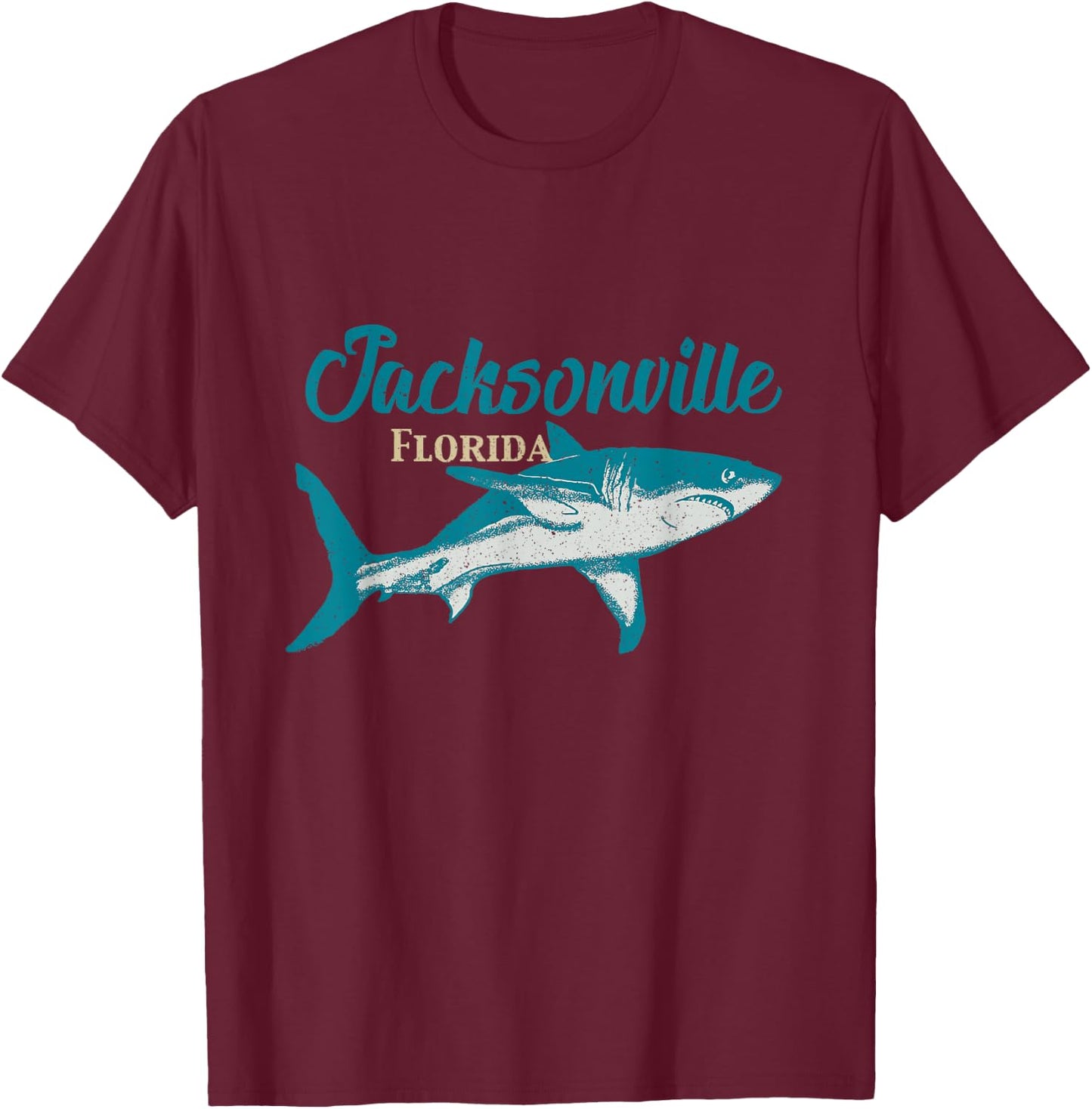 Vintage Distressed Jacksonville Florida Shark FL Souvenir T-Shirt - T-Shirt | Maroon