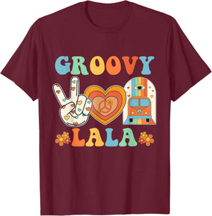 Retro Groovy Lala Grandma Hippie Family Matching Mothers Day T-Shirt - T-Shirt | Maroon