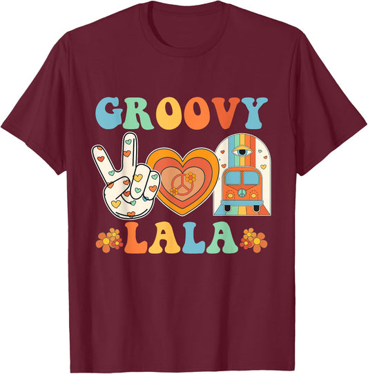 Retro Groovy Lala Grandma Hippie Family Matching Mothers Day T-Shirt - T-Shirt | Maroon