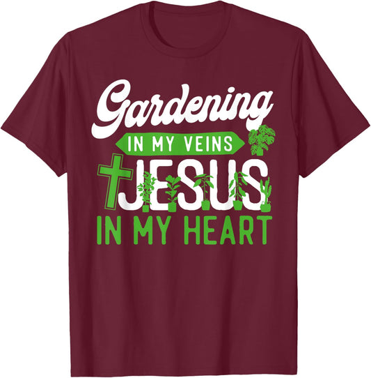 Plant Lover Gardening Jesus Faith Christian Gardening In My T-Shirt - T-Shirt | Maroon