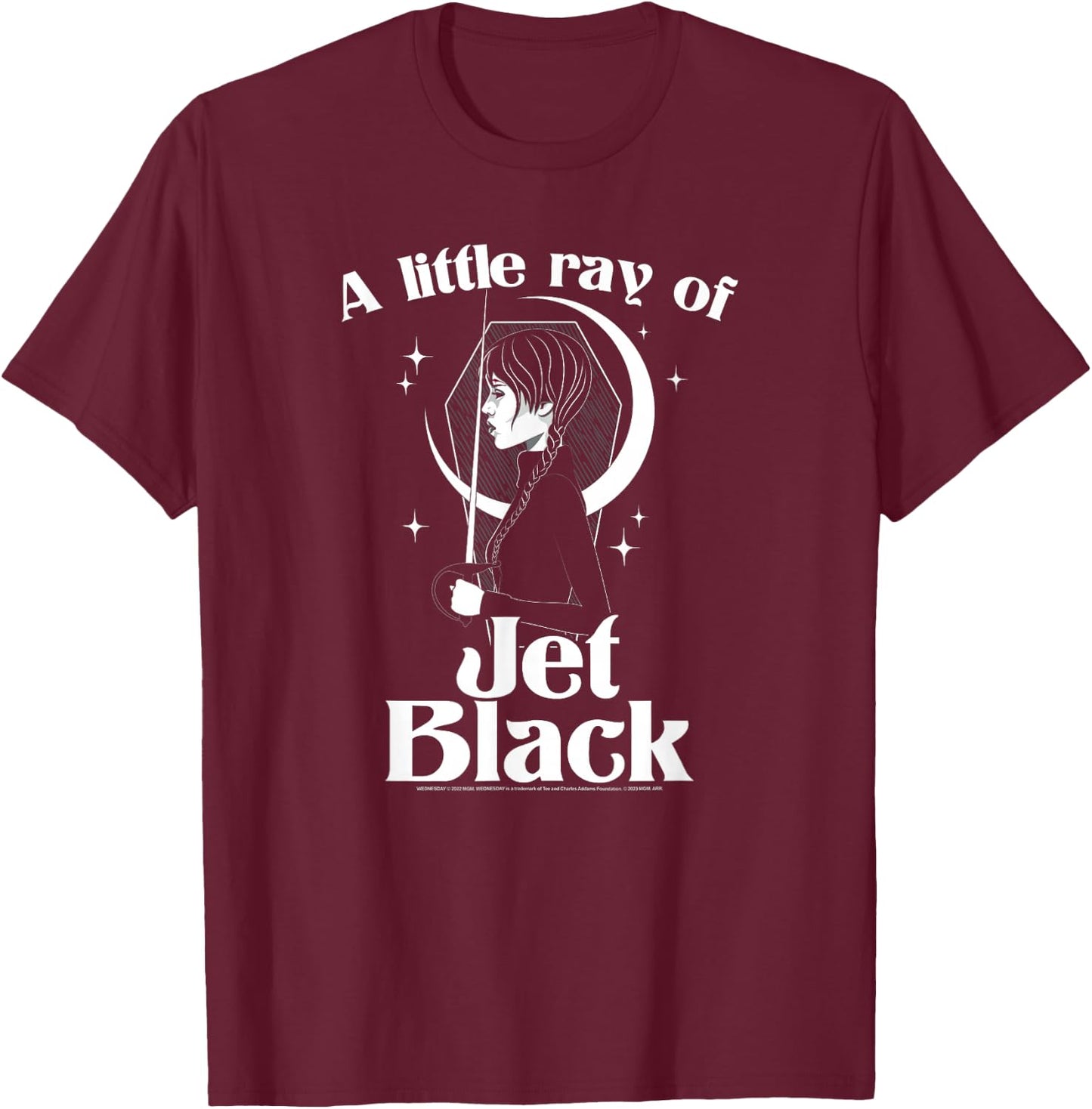 Wednesday A Little Ray Of Jet Black Celestial Silhouette T-Shirt - T-Shirt | Maroon