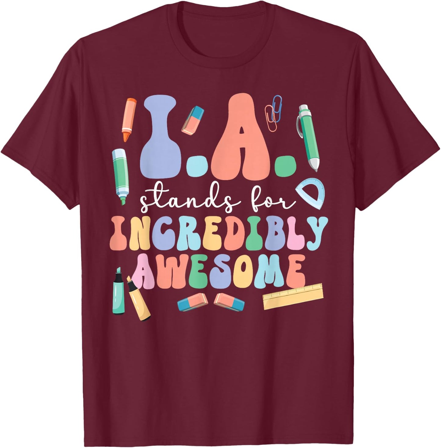 Best Instructional Assistant Groovy Instructional Assistants T-Shirt - T-Shirt | Maroon