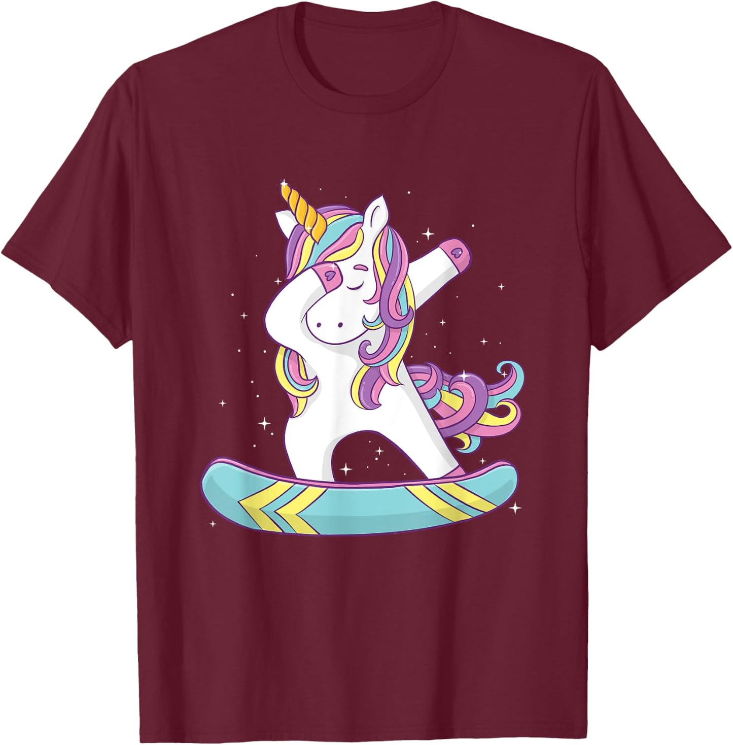 Unicorn Dabbing Snowboarder - Snowboard Snowboarding Lover T-Shirt - T-Shirt | Maroon