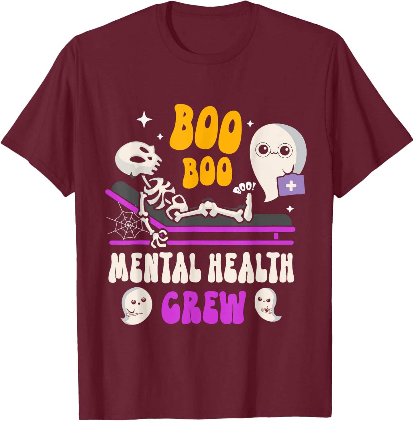 Mental Health Nurse Psych Boo Boo Crew Nursing Halloween T-Shirt - T-Shirt | Maroon