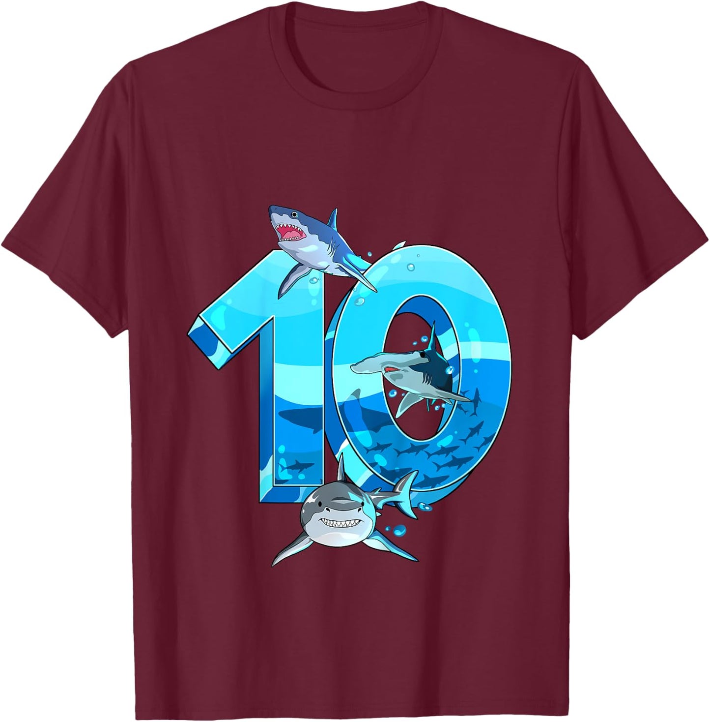 Kids Shark Boy 10 Years Birthday Child Children's Birthday T-Shirt - T-Shirt | Maroon