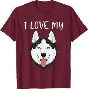Funny Huskies Dog I love My Husky T-Shirt - T-Shirt | Maroon