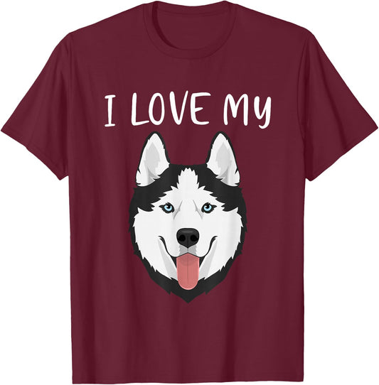 Funny Huskies Dog I love My Husky T-Shirt - T-Shirt | Maroon