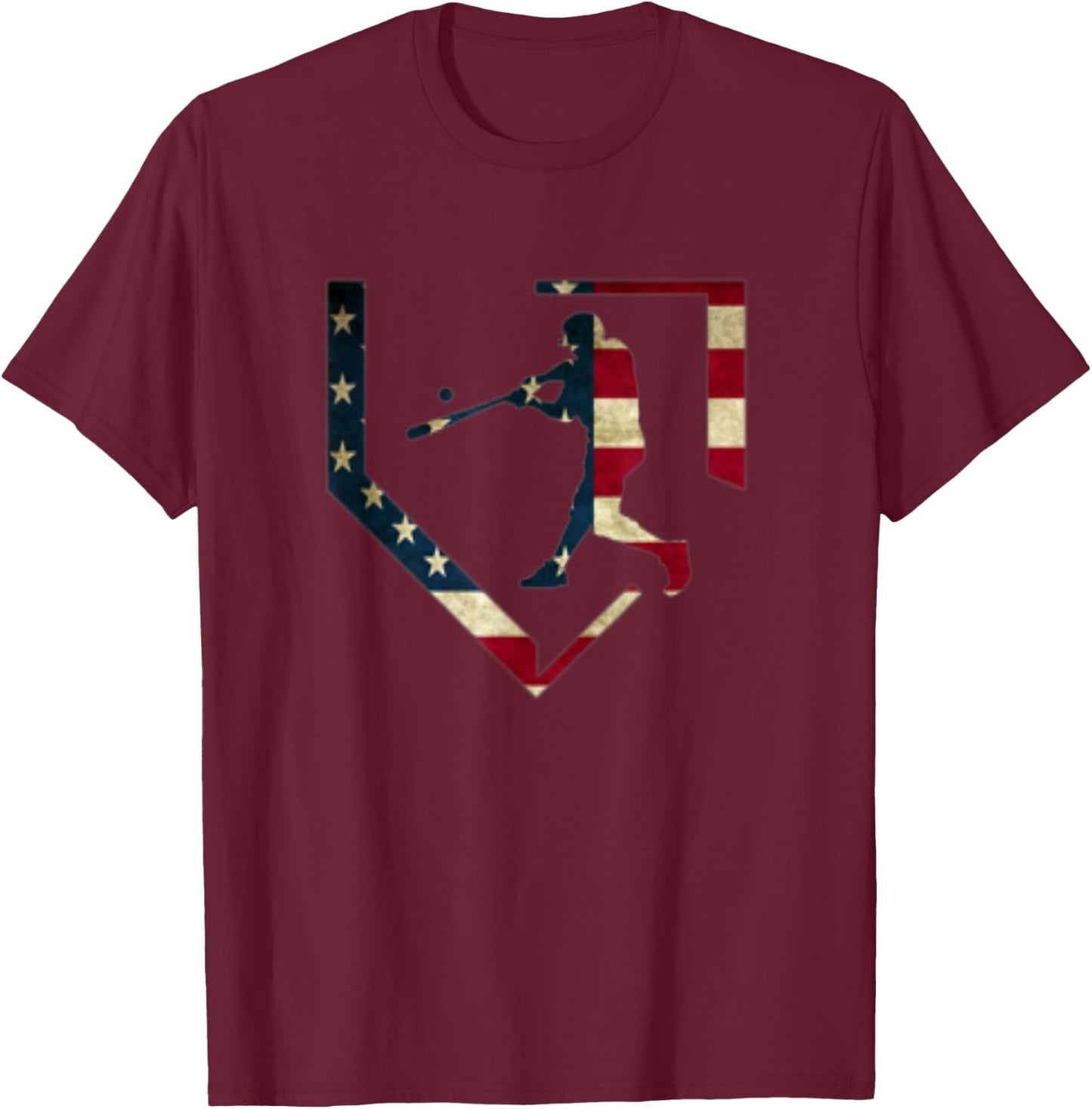 High School Baseball Season College Ball Player USA Flag T-Shirt - T-Shirt | Maroon